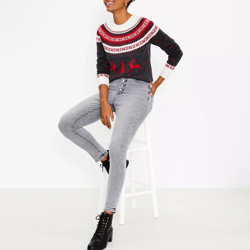 LOFT Curvy Button Front High Rise Skinny Jeans in Vintage Grey Wash